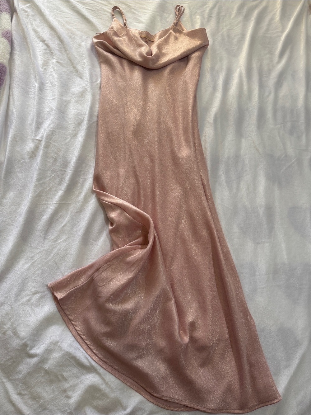 Evolutionary Blush Pink Shimmer Cowl Neck Formal Maxi Dress Large